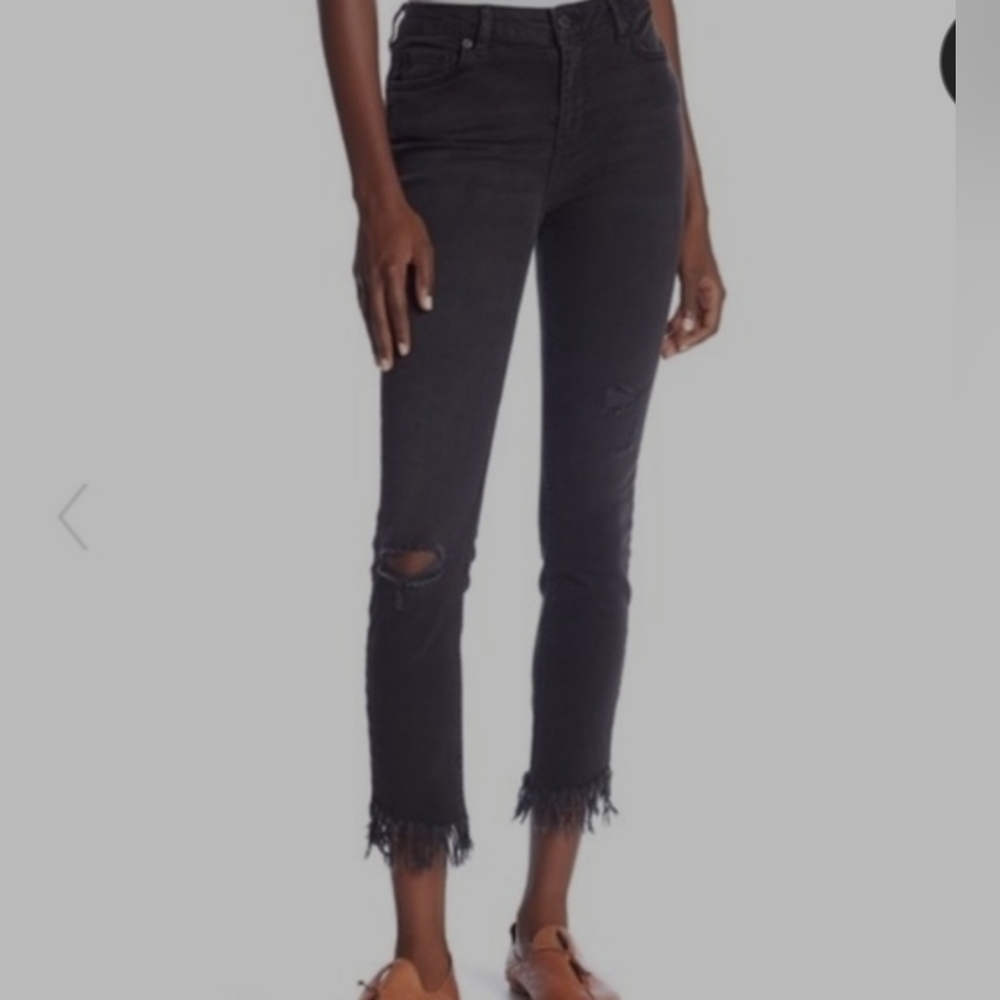 Free People Black Great Heights Frayed Skinny Crop Jeans Size 25